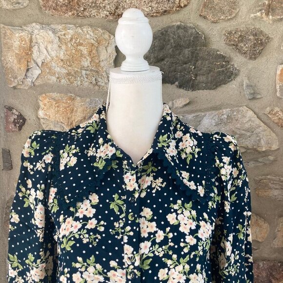 By Ti Mo Floral & Dot Print Crepe Shirt Womens XS - Picture 2 of 12